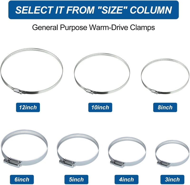 Allwin 6Pcs 5" Stainless Steel Hose Clamp - Adjustable Worm Gear Hose Clamps for Pipe, Fuel Line, Intercooler, Tube and Automotive Plumbing - Image 2